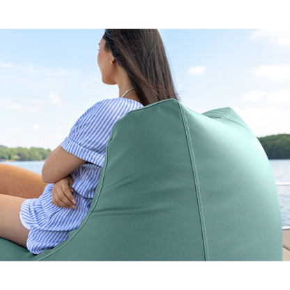 Waterfall blue bean bag chair side panel with stitched seams and rounded corner