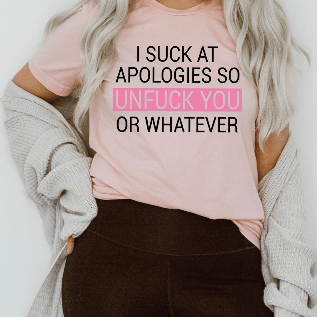 Pink short-sleeve T-shirt with large black slogan text and a pink rectangular highlight.