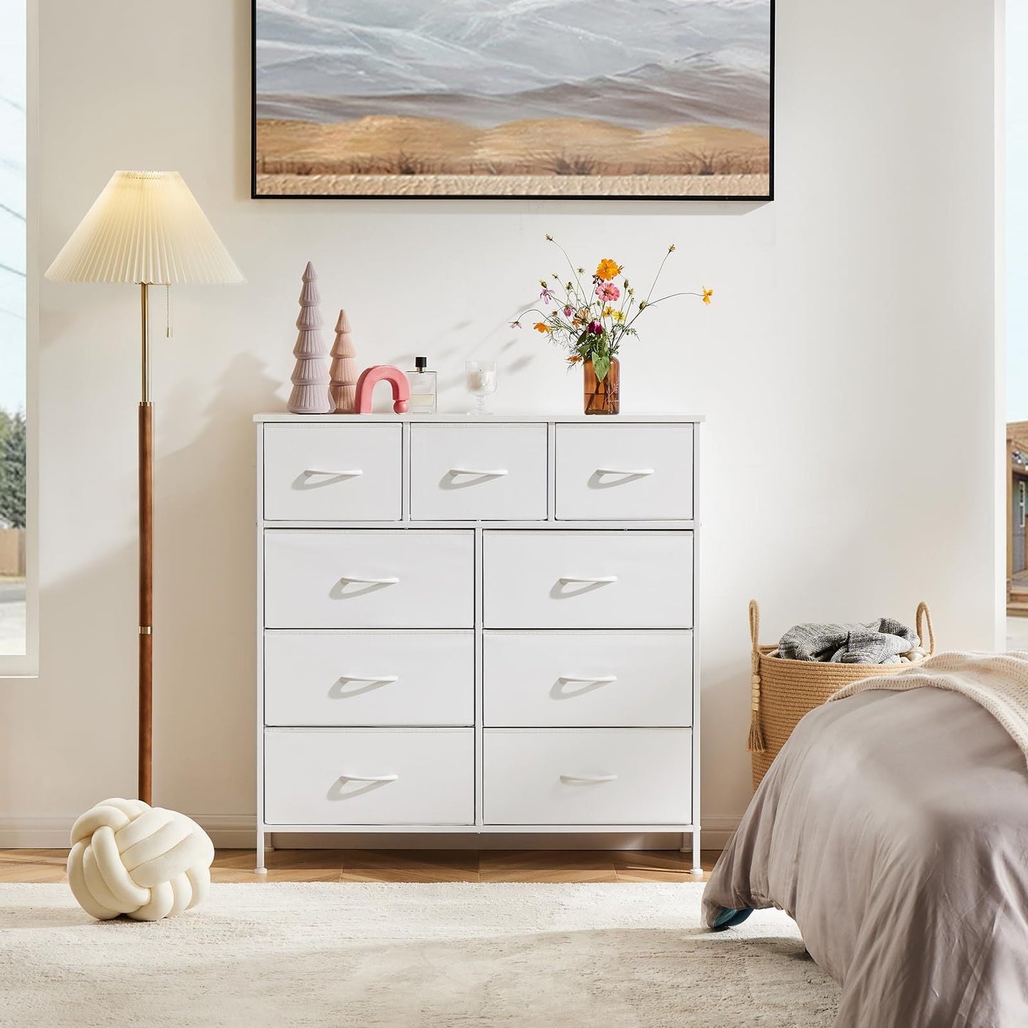 Dresser For Bedroom With 9 Fabric Storage Drawer Wardrobe Tall Chest Organizer Closet Adult Kids Clothes Cabinet Furniture