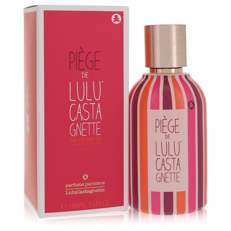 Eau de parfum spray bottle with matching box, pink and red striped glass