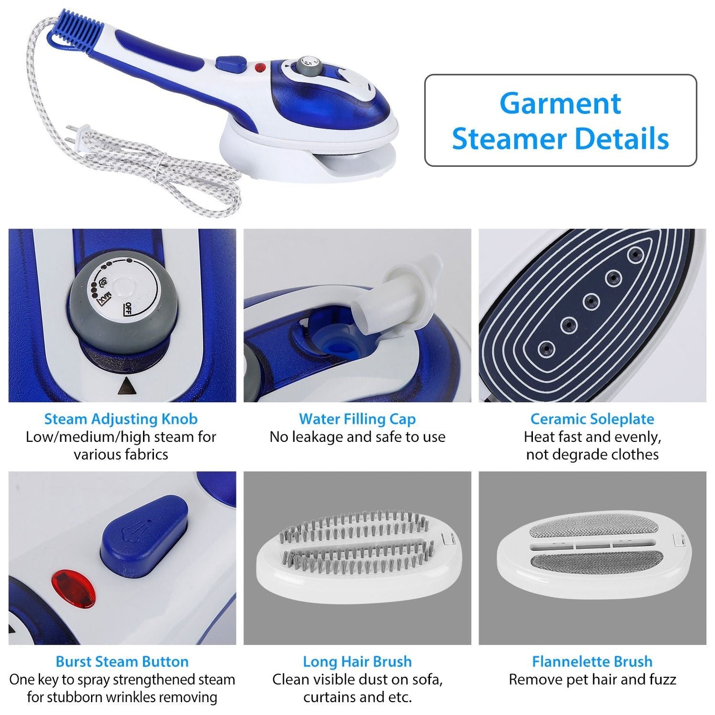 800W Handheld Electric Steam Anti-Scalding Anti Dripping Portable Iron Garment Steamer Fabric Clothes Laundry Steam Brush with 3 Adjustable Steam