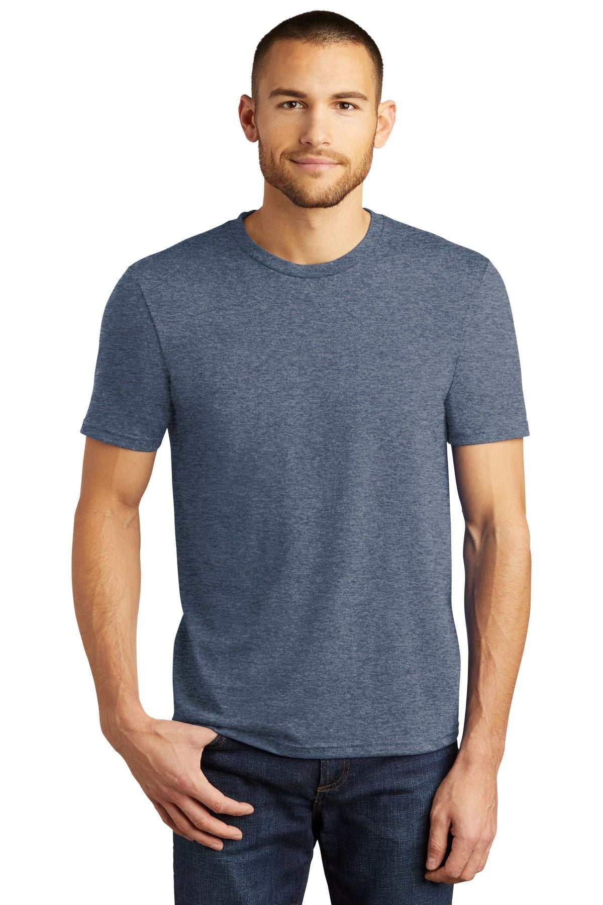 Men's tri-blend crew neck T-shirt, heathered blue, short sleeves