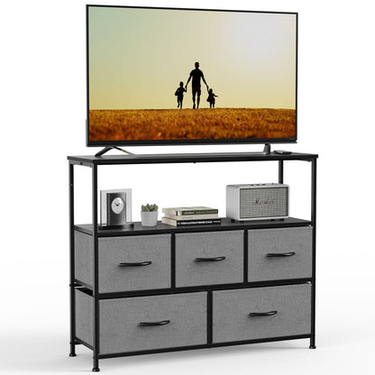 Dresser for Bedroom, Chest of Drawers, 5 Drawer Dresser, Closet Fabric Dresser with Metal Frame tv stand