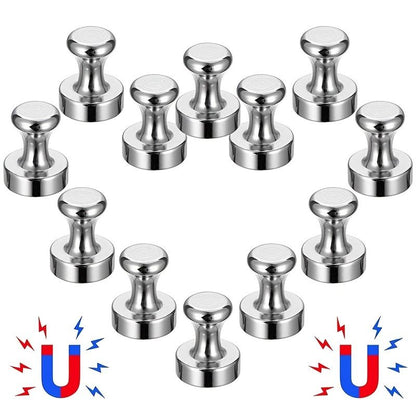 12pcs/Set Refrigerator Magnet Push Pin, Brushed Nickel Steel Fridge Magents, Magnetic Pushpins, Magnet Thumb Tacks, Magnets For Whiteboard, Kitchen, Office, Bulletin Board, Lockers