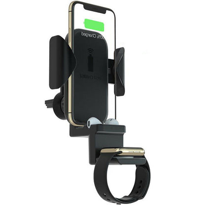 Wireless car phone charger mount with spring clamps and adjustable car arm, black