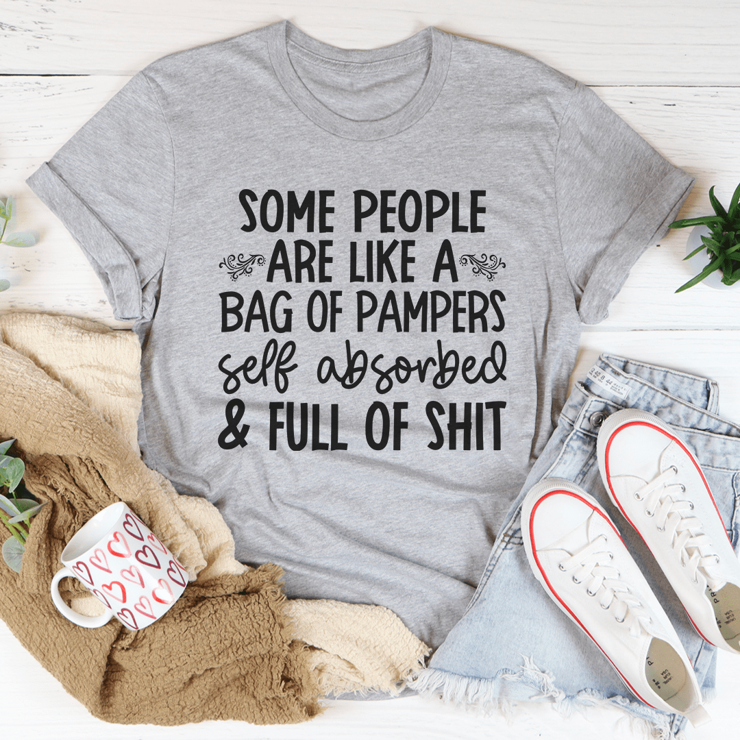 Heather gray T-shirt with large front slogan graphic, crew neck.