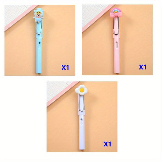 Cute mechanical pencil set with blue, pink, and white character toppers