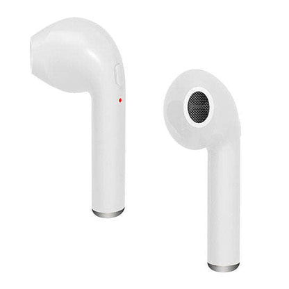 White Bluetooth earbuds with small speaker grilles, in-ear style