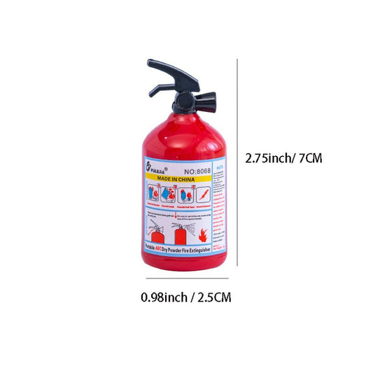 Red fire extinguisher-shaped pencil sharpener with black nozzle and single-hole blade