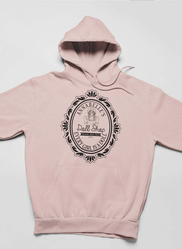 Mauve hoodie with front chest logo, hood, and kangaroo pocket