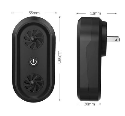 Black ultrasonic pest repellent unit side view with power prong