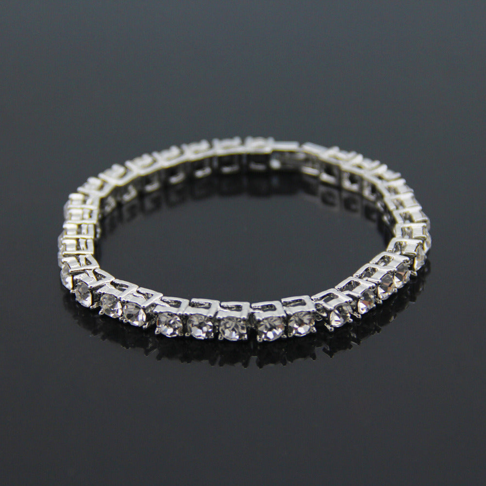 Silver-tone rhinestone tennis bracelet with clear stones in a tight row