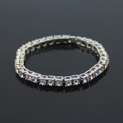 Silver-tone rhinestone tennis bracelet with clear stones in a tight row