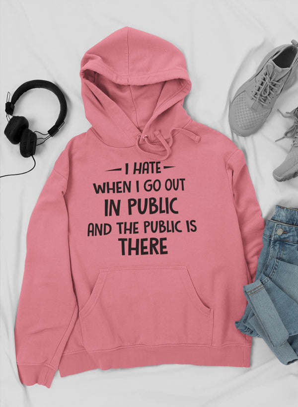 Mauve pullover hoodie with front kangaroo pocket and printed slogan graphic