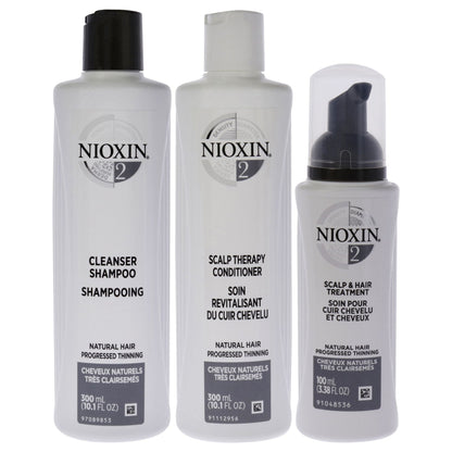 Nioxin System 2 Complete Hair Care Kit for Unisex - Cleanser, Conditioner & Scalp Treatment 3 Piece Set