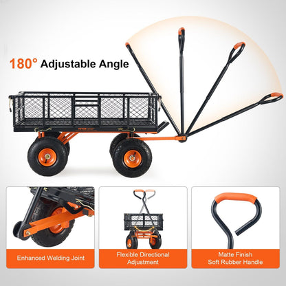 VEVOR Dump Cart, Metal Garden Dump Cart with Easy to Assemble Frame, Dump Wagon with 2-in-1 Convertible Handle, Utility Wheelbarrow 400 lbs Capacity, 10 inch Tires