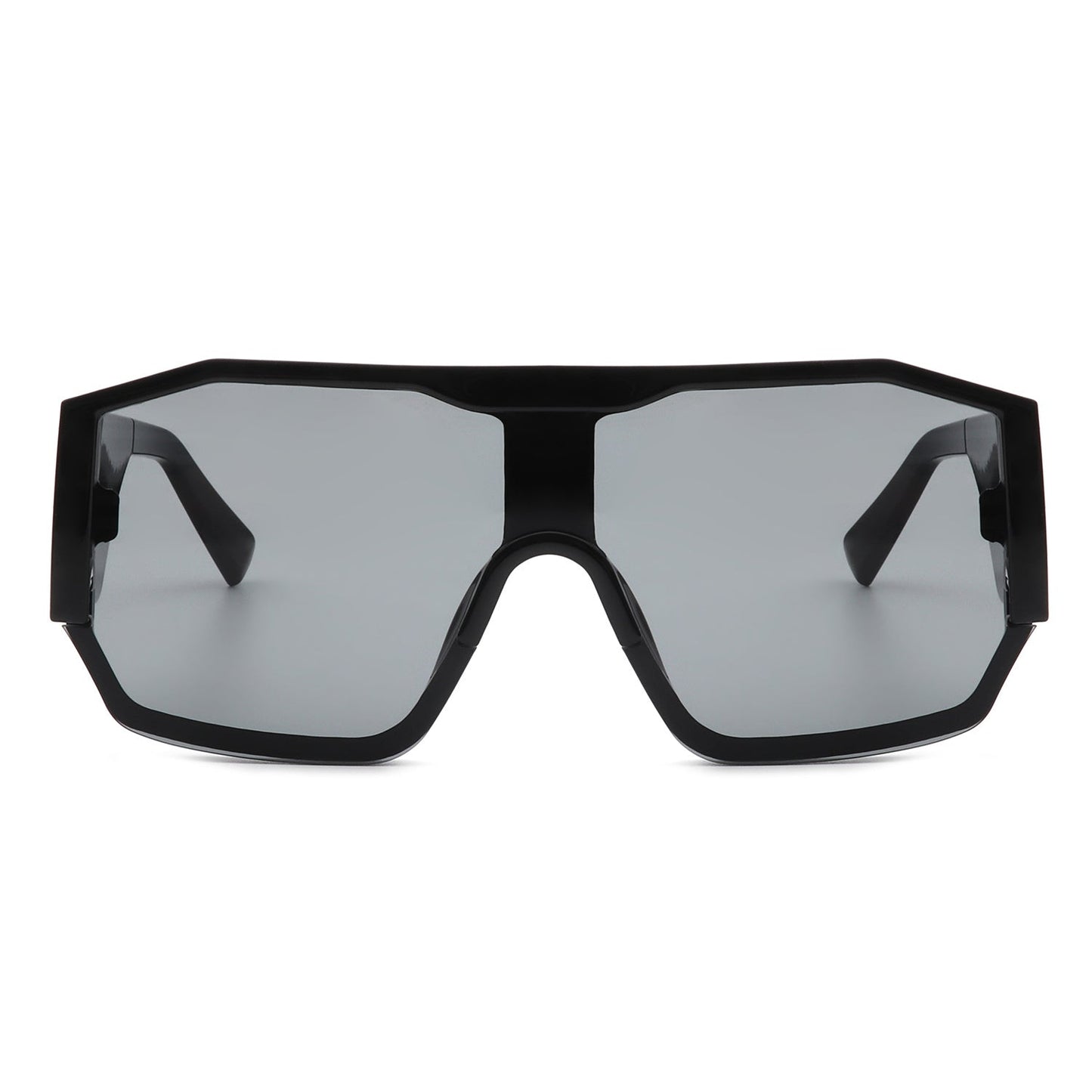 Oversize square aviator sunglasses with black frame and gray tinted lenses