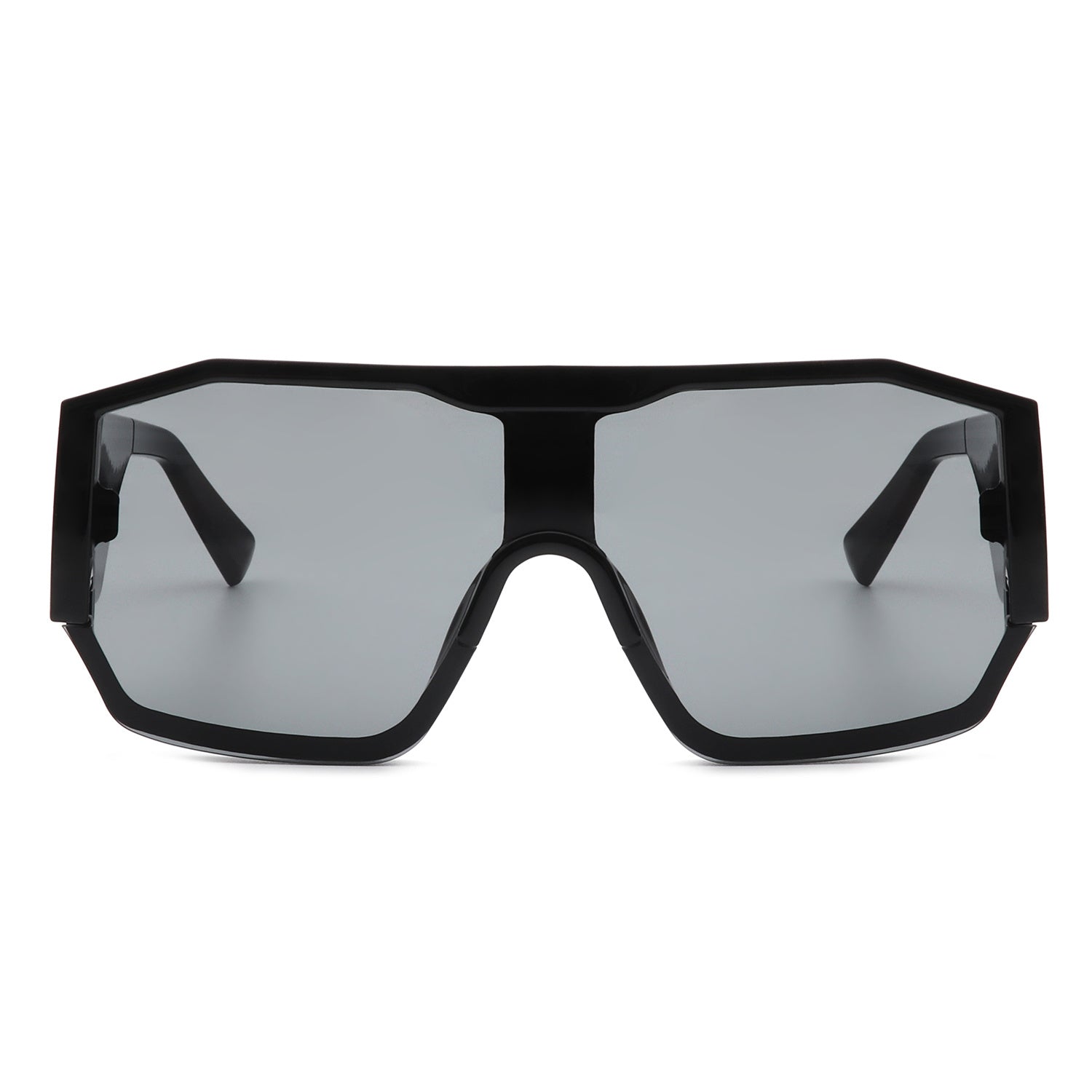 Oversize square aviator sunglasses with black frame and gray tinted lenses
