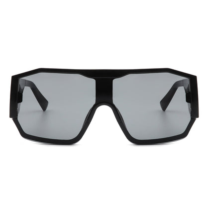 Oversize square aviator sunglasses with black frame and gray tinted lenses