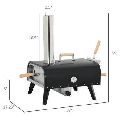 12-inch Automatic Rotating Pizza Oven with Built-in Thermometer-Portable Wood-Fired Pizza Oven, Outdoor Kitchen Authentic Stone-Baked Pizza, Independent Carbon Grill, Wheel-equipped Pizza