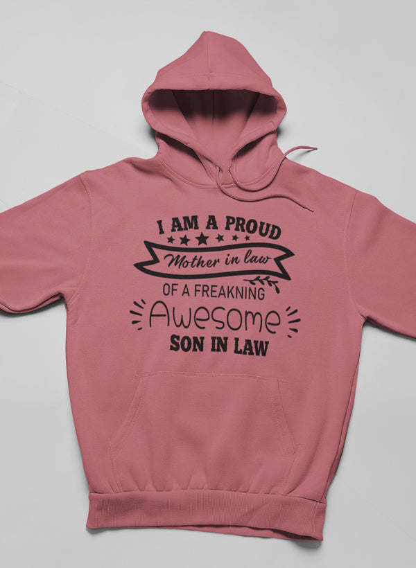 Mauve pink hoodie with front kangaroo pocket and graphic text design