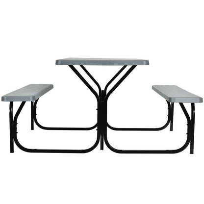 All Weather Outdoor Picnic Table Bench Set with Metal Base Wood