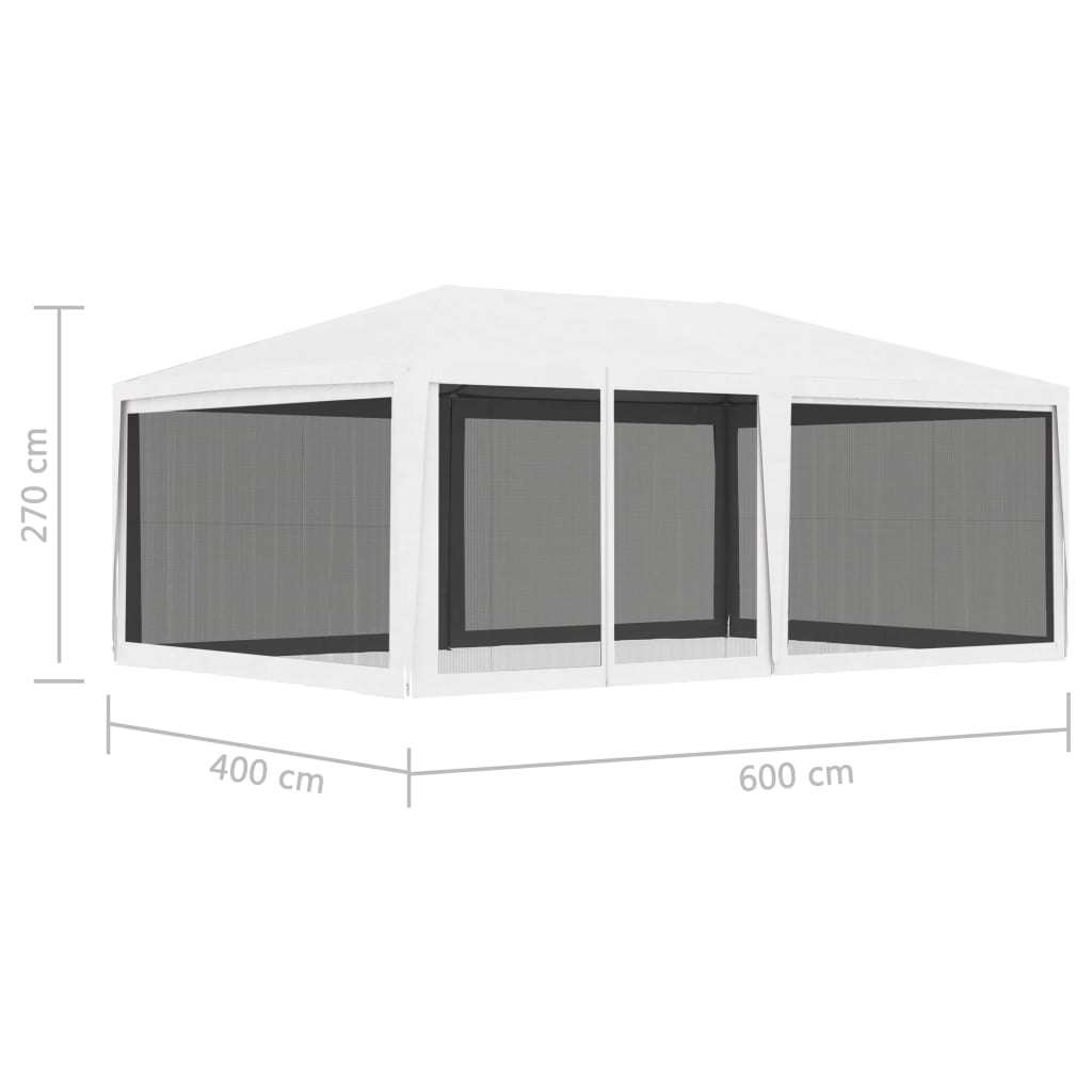 White party tent with mesh sidewalls, shown with 400 cm x 600 cm x 270 cm size