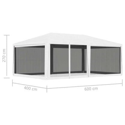 White party tent with mesh sidewalls, shown with 400 cm x 600 cm x 270 cm size
