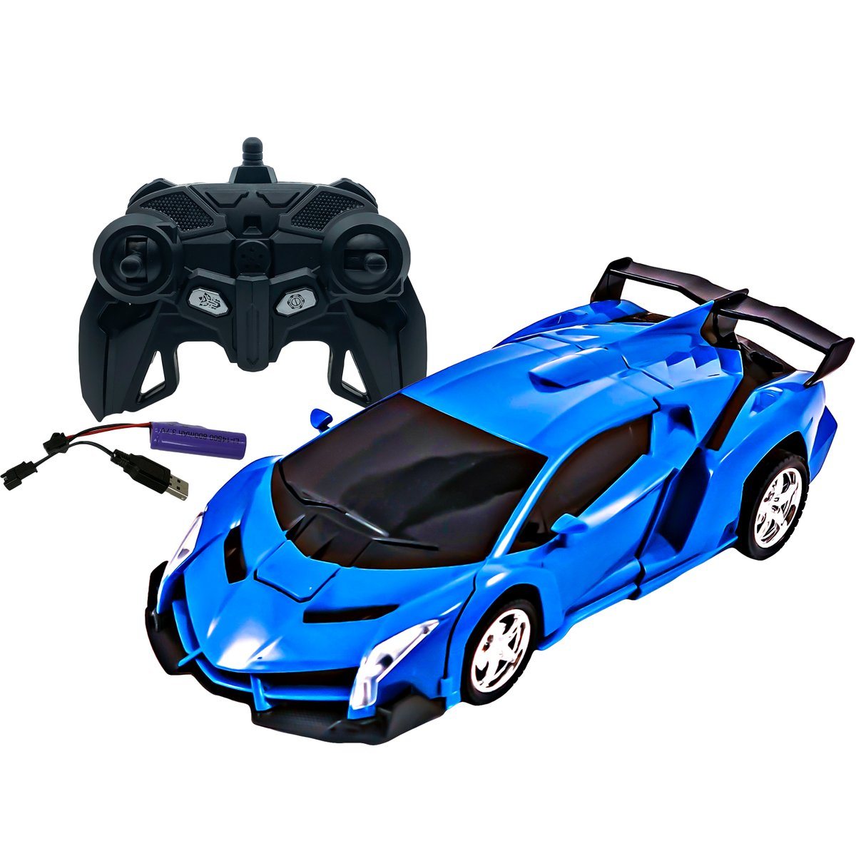 Blue R/C robot car with black remote controller