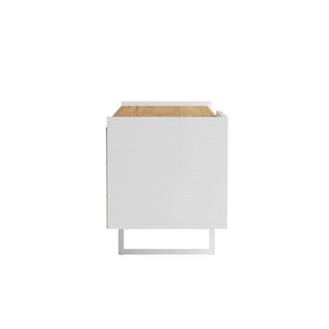 White TV stand end panel with cinnamon top and side support legs