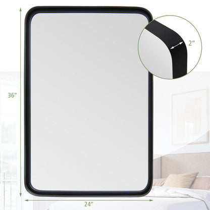 Rectangular wall mirror with black steel frame, 24 in x 36 in size