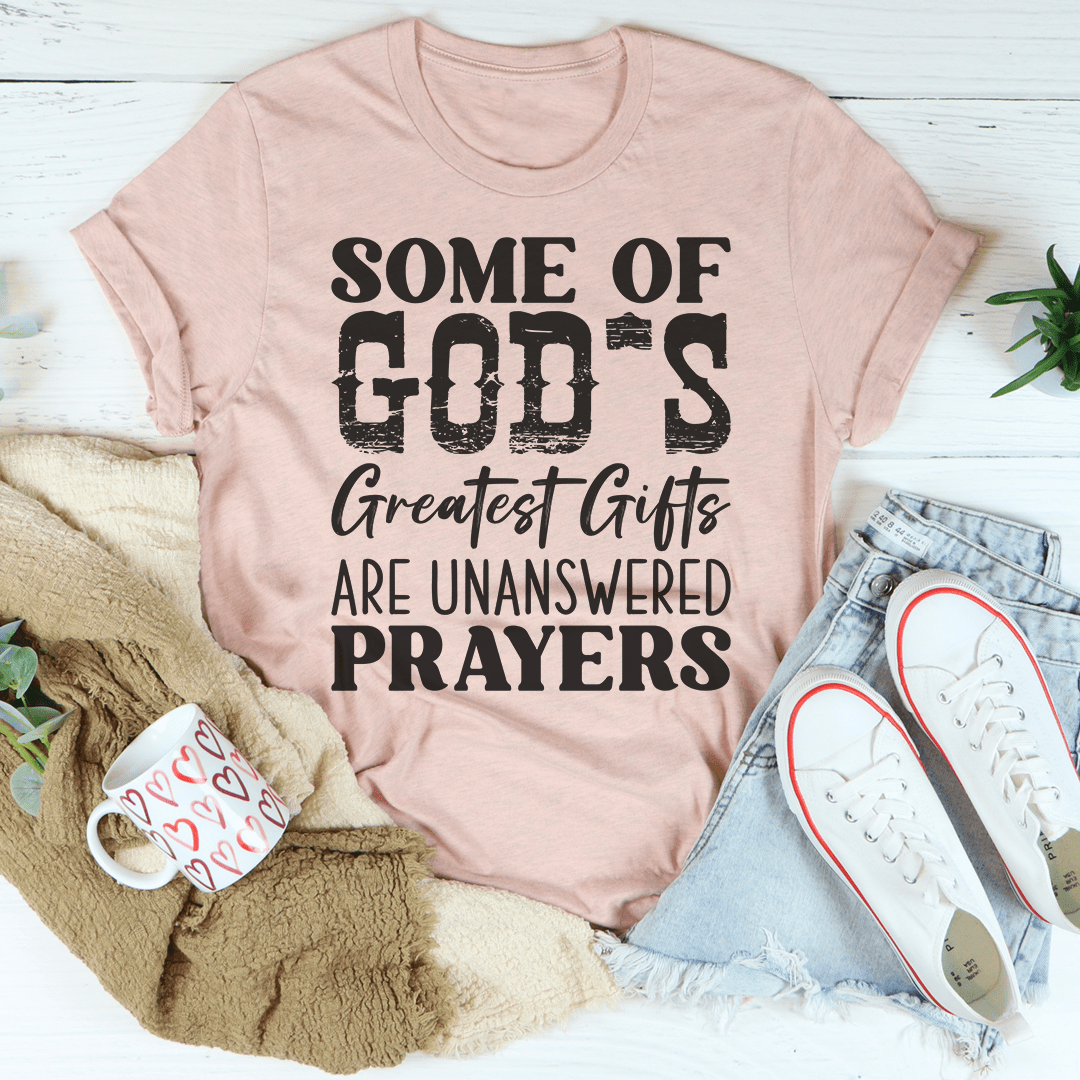 Dusty pink crewneck T-shirt with large black faith quote graphic on front