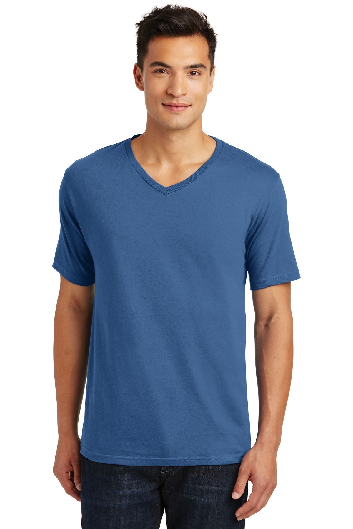 Men's v-neck tee, maritime blue, straight hem, short sleeves
