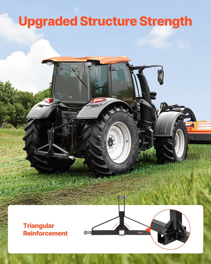 VEVOR 3-point trailer hitch on tractor, black steel frame with tow drawbar receiver