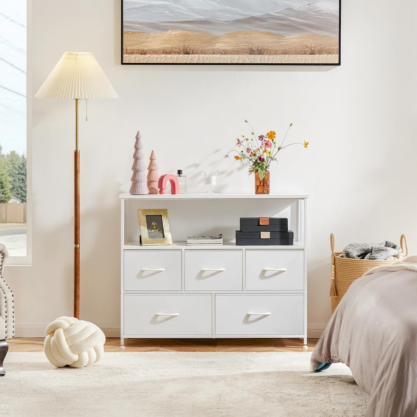 Dresser for Bedroom, Chest of Drawers, 5 Drawer Dresser, Closet Fabric Dresser with Metal Frame tv stand