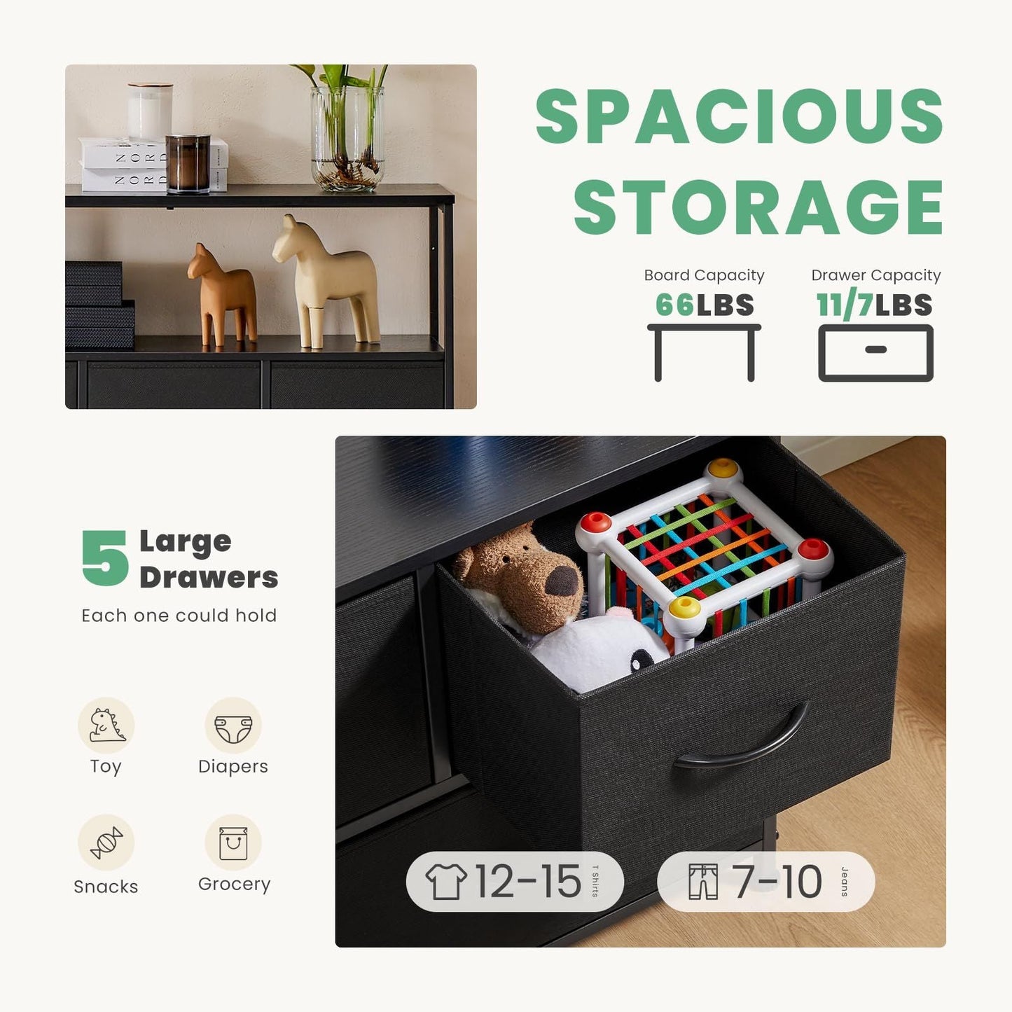 Dresser for Bedroom, Chest of Drawers, 5 Drawer Dresser, Closet Fabric Dresser with Metal Frame tv stand