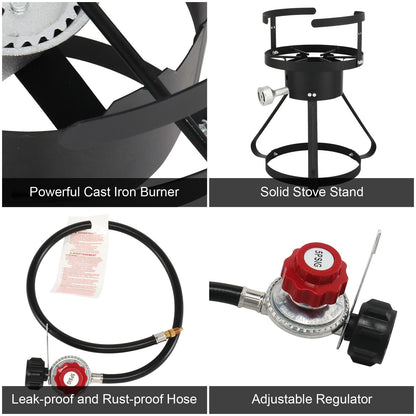 30QT Propane Turkey Fryer Set Silver Aluminum Pot with Black Round Iron Stand Outdoor Gas Deep Fryer Kit for Frying Turkey Seafood and Boiling Crawfish Backyard Cooking Equipment