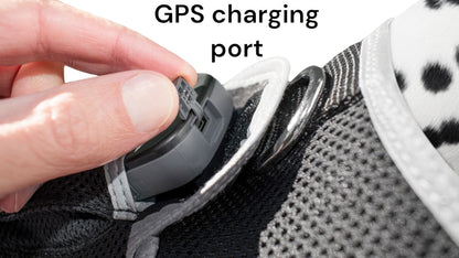 GPS tracker charging port on a black collar pod