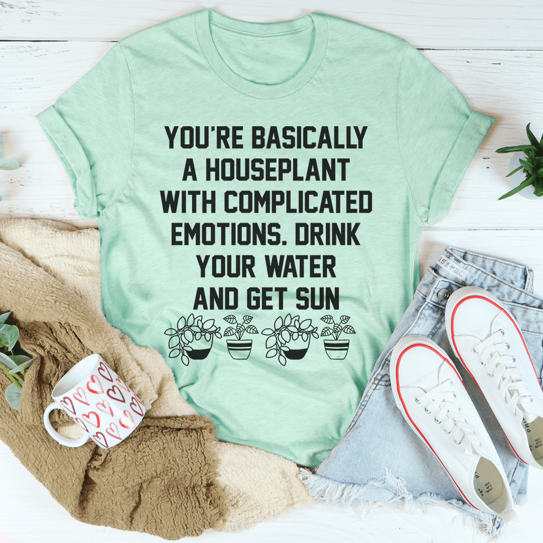 Heather Prism Mint crew-neck houseplant quote tee, short sleeves