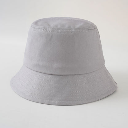 Gray fisherman bucket hat with wide brim and stitched crown band