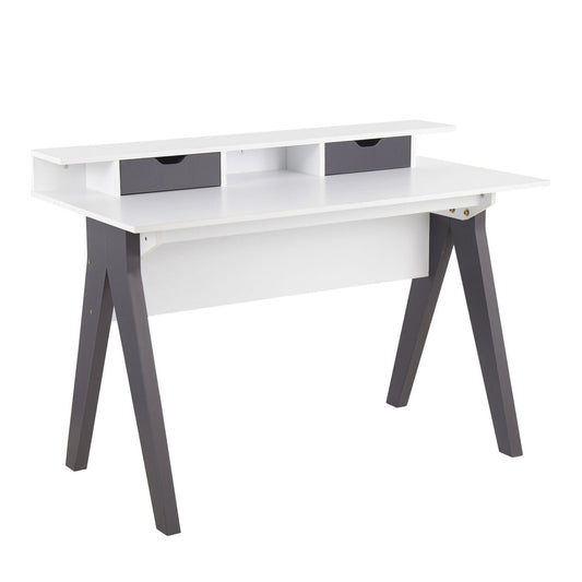 Wishbone Contemporary Desk in Grey and White Wood by