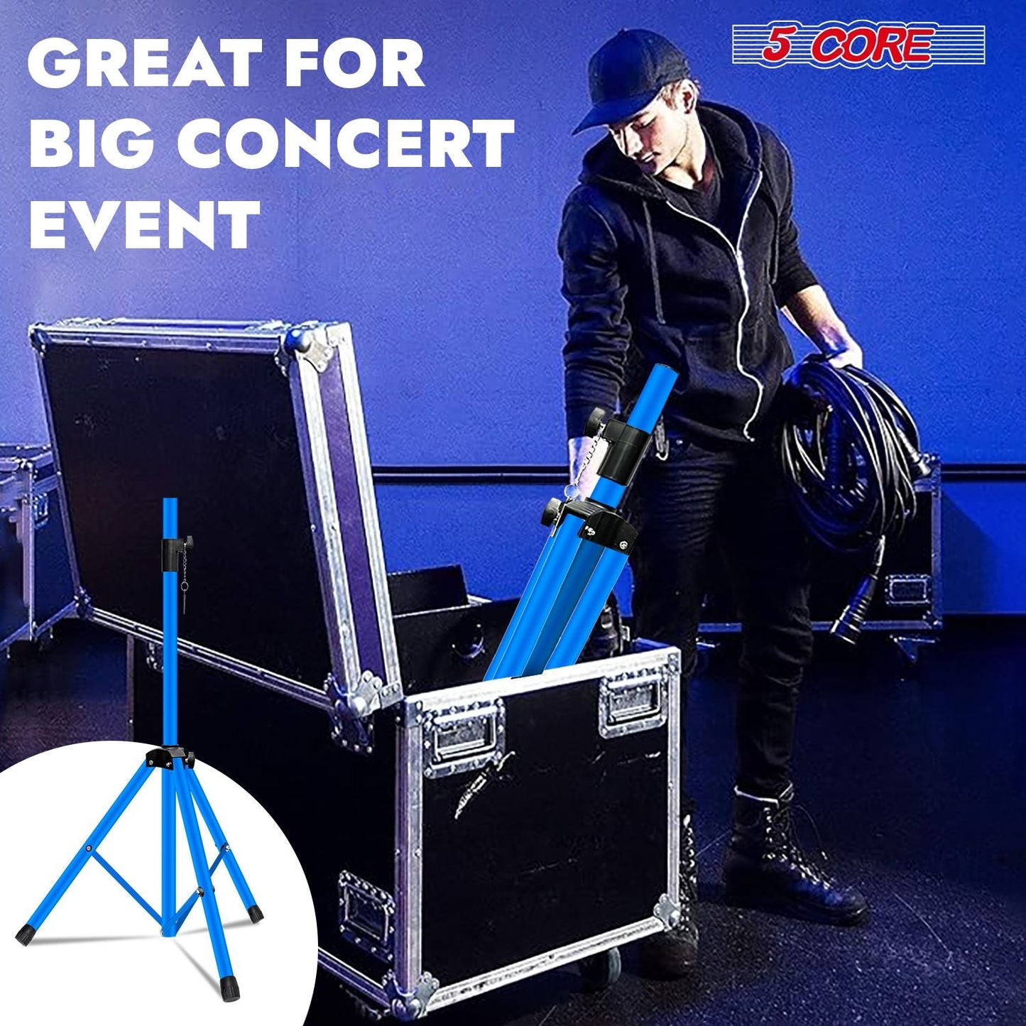 5 Core Speaker Stand Tripod Floor Tall Adjustable Up to 72 Inch DJ Studio Monitor Stands Pole Mount - SS ECO 1PK WOB