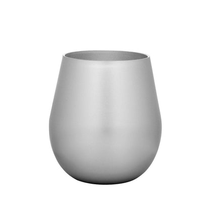Metallic silver plastic wine glass, stemless tumbler-style goblet