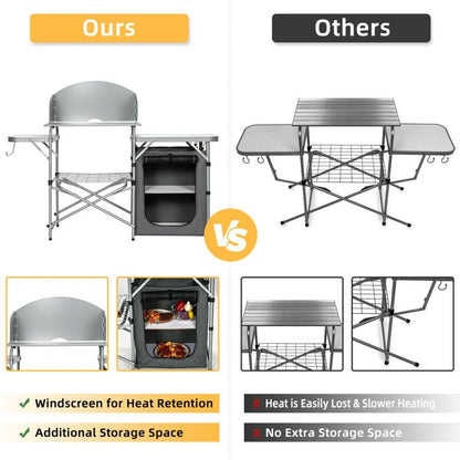 Foldable Outdoor BBQ Portable Grilling Table with Windscreen Bag