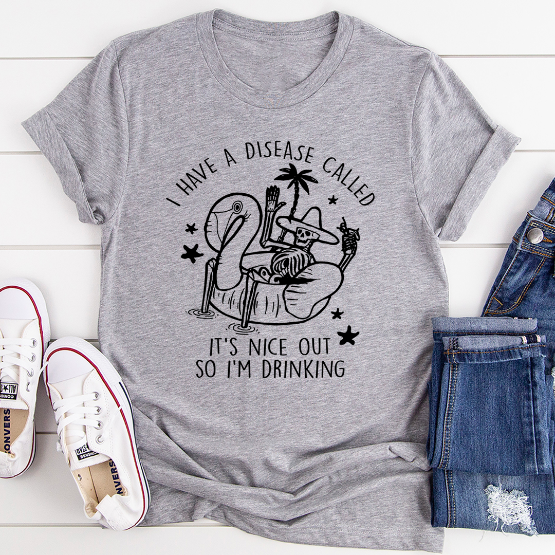 Heather gray crew-neck T-shirt with cactus drink artwork and 'So I'm drinking' text.