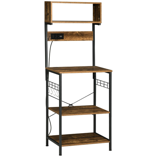 HOMCOM Baker's Rack with Power Outlet, USB Charging, Microwave Stand, Coffee Bar & Adjustable Shelves