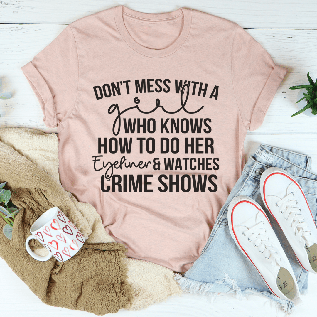 Peach crewneck T-shirt with front slogan graphic