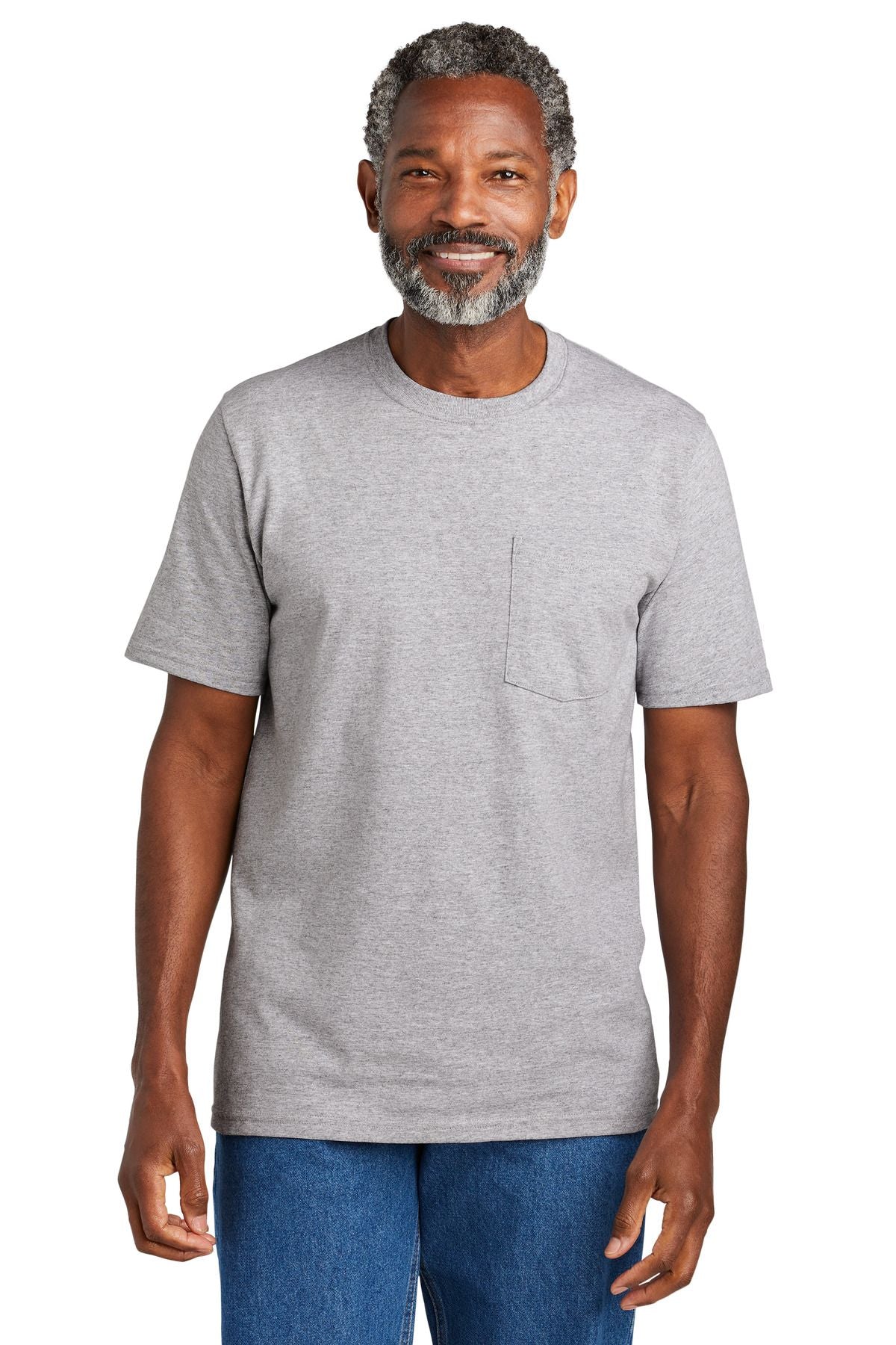 Heather gray pocket knit tee, short sleeves and single chest pocket