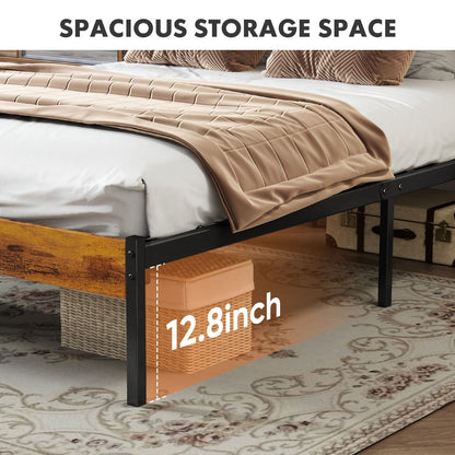Metal Platform Bed Frame - Mattress Foundation with Headboard and and Footboard, No Box Spring Needed with 800LBS Sturdy Wooden Slats Support