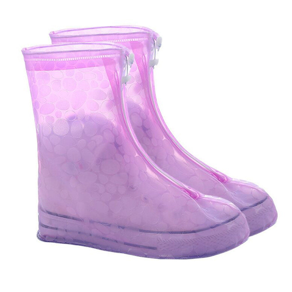 Light purple bubble-pattern rain boot cover with zipper top and textured anti-slip sole